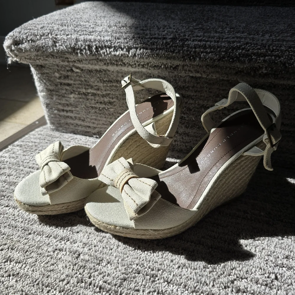 Lauren Conrad LC Women's Gwin Espadrille Wedge Sandals 7 Beige Bow NIB NWT